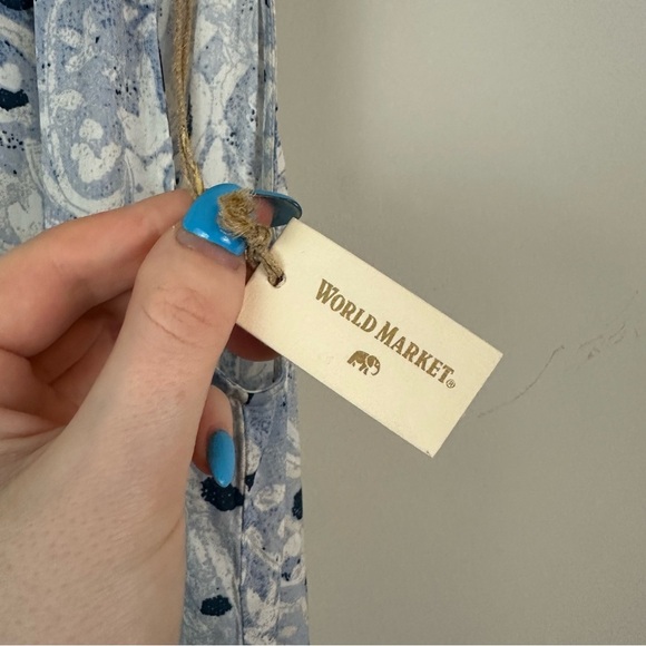 World Market | Blue Patterned Sleeveless Ruffle Bottom Midi Dress Size S/M NWT - Picture 4 of 7